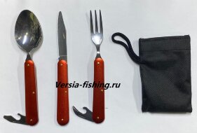 Набор столовых приборов K8003 нож+вилка+ложка+открывалка цв.красный